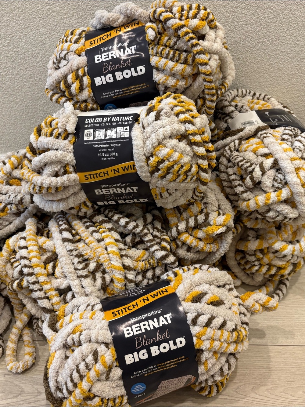 Bernat Blanket Big Bold Chunky Size 7 Yarn – Beige, Yellow & Brown (10 Skeins)